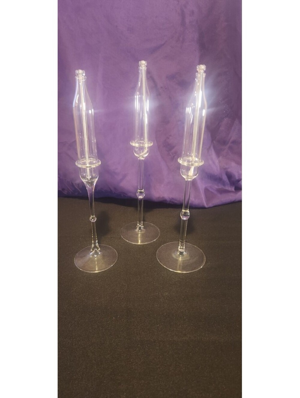 Vintage Hand Blown Glass Oil Lamps with Wick Holders 3pc Complete Ser